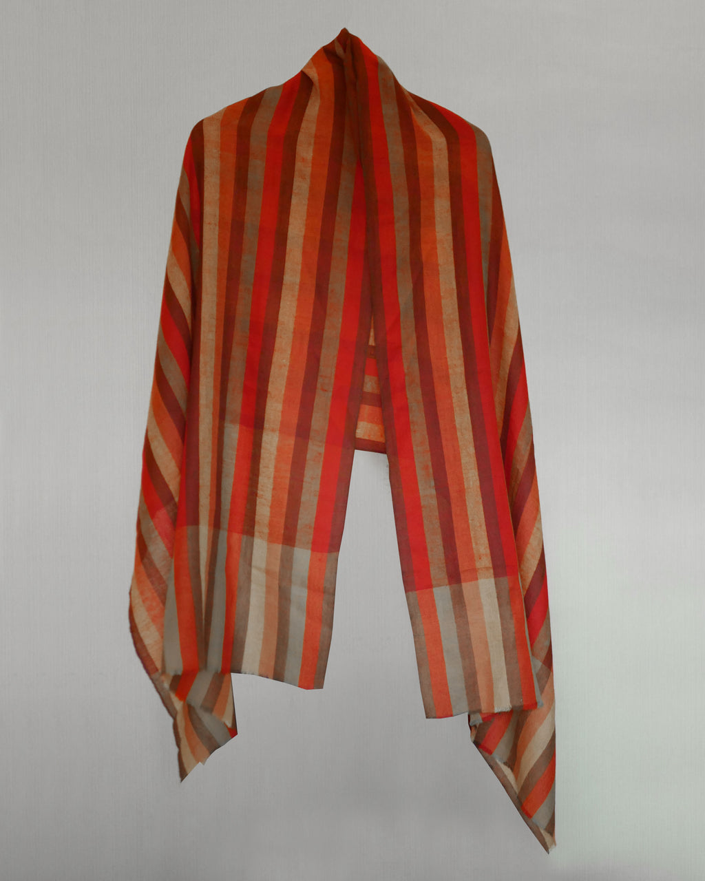 Ladakh Crimson Stripe Pashmina Wrap – Natural Dye, Finest Handloom Kashmir