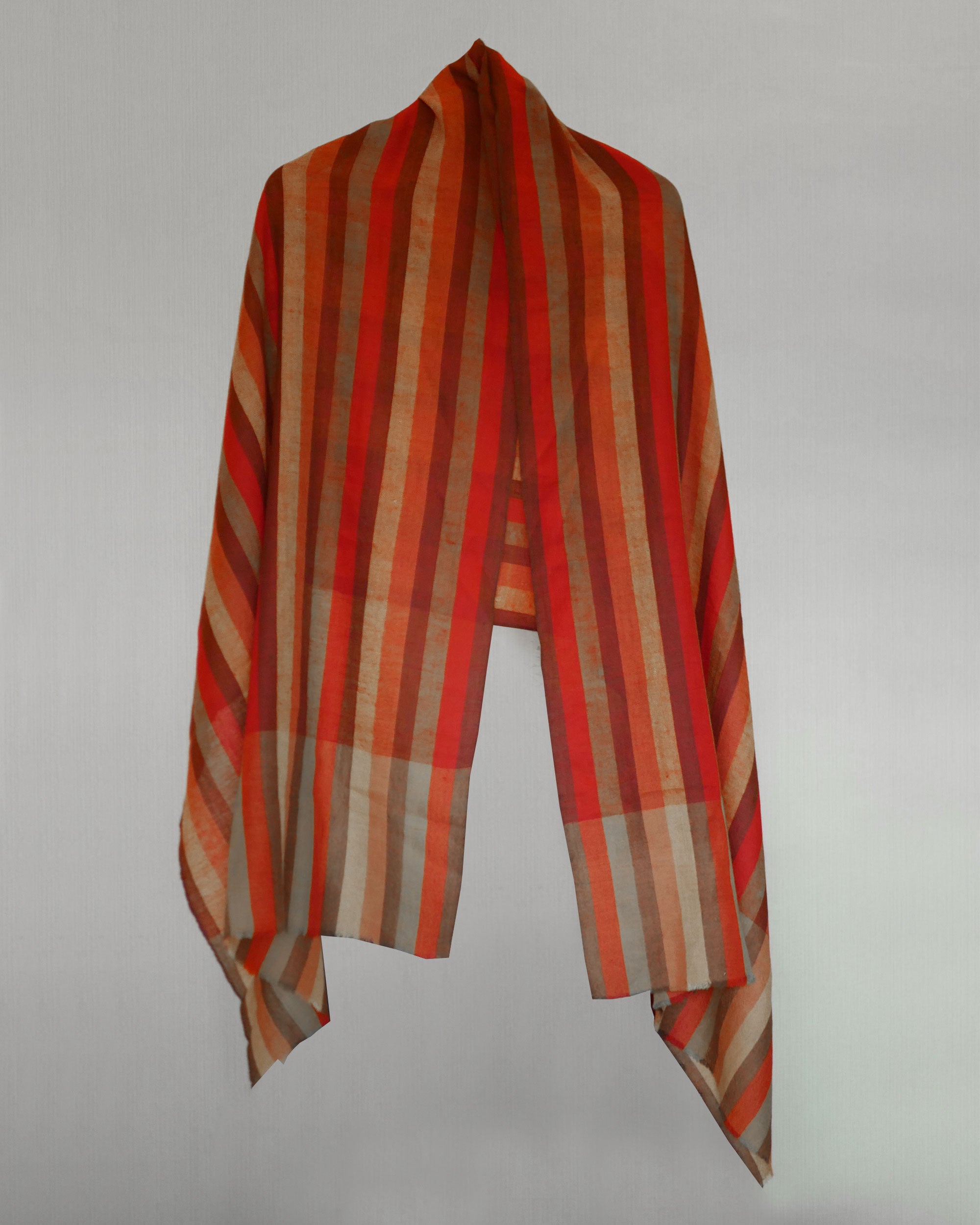 Ladakh Crimson Stripe Pashmina Wrap – Natural Dye, Finest Handloom Kashmir